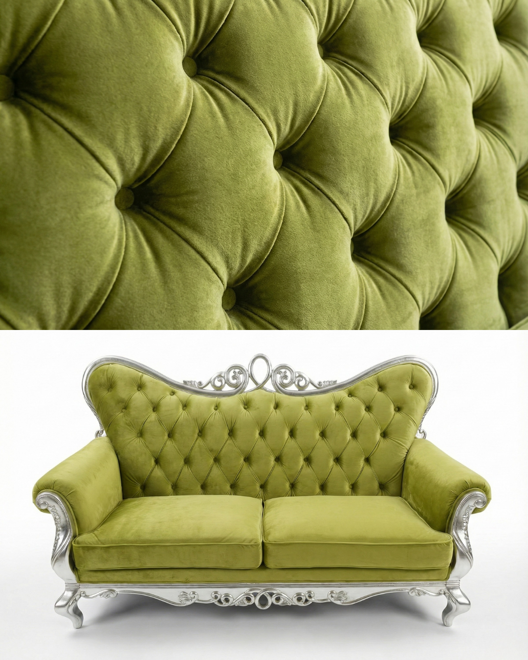 沙發工藝示意圖，點選熱點查看結構診斷、泡棉重塑、完美車縫